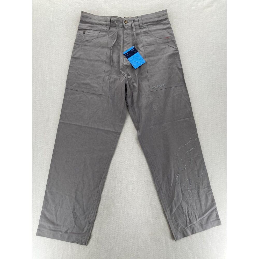 Vintage Clench Jeans Linen Pants Mens XL Gray Baggy Straight Lion Embroidery Y2K